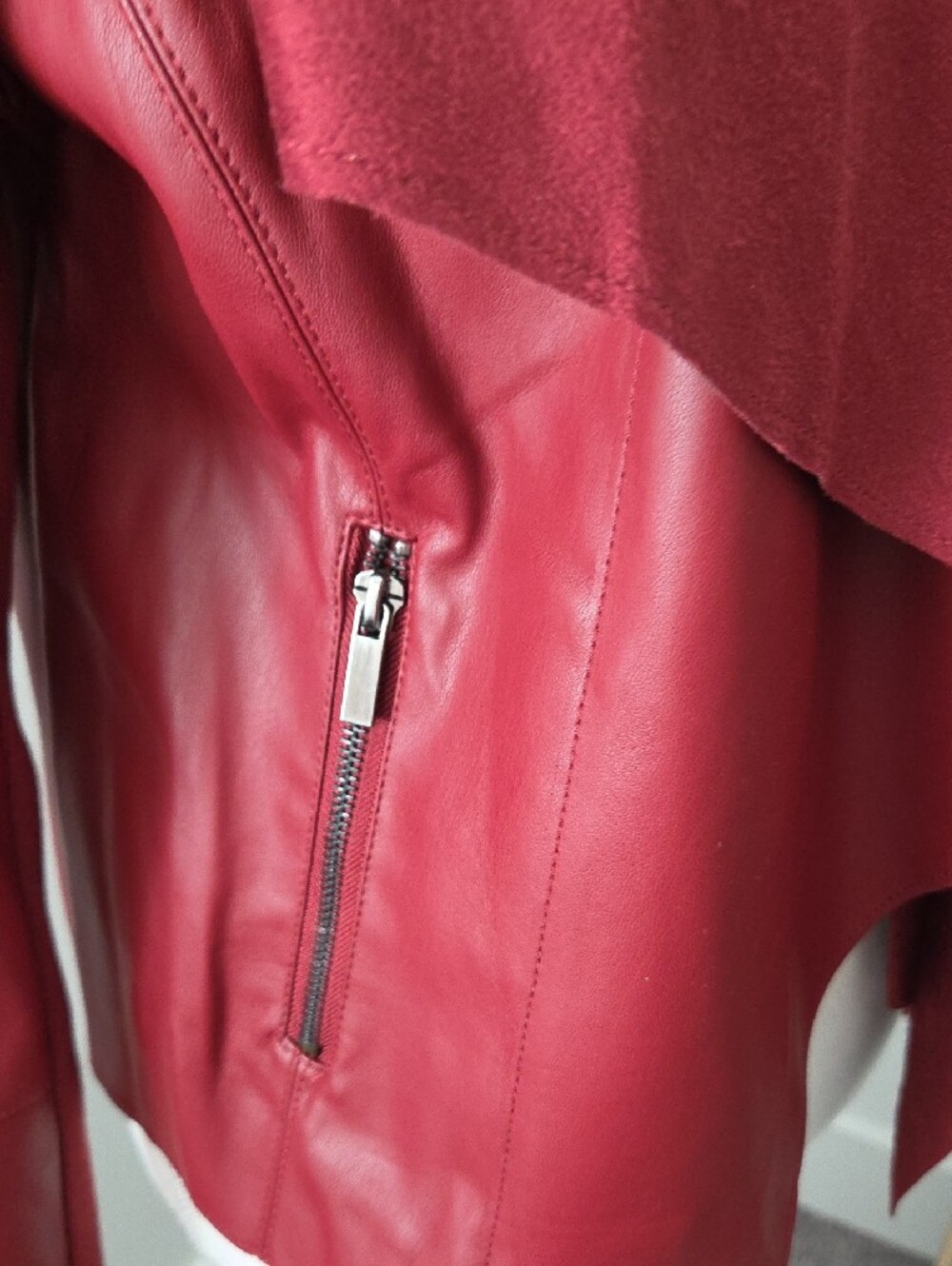 bagatelle Deep Burgundy Faux Leather Waterfall Jacket - Picture 3 of 6